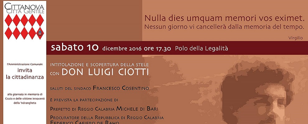 Don Luigi Ciotti a Cittanova per l’intitolazione del Polo della legalità a Francesco Vinci