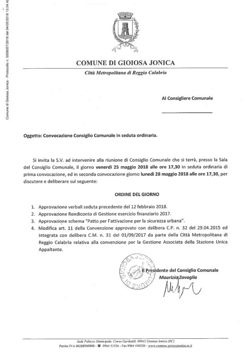 Convocazione Consiglio Comunale Il Maggio A Gioiosa Ionica Ciavula