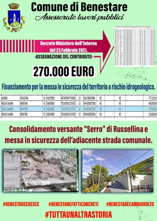 Benestare, Finanziamento Di 270 Mila Euro Per La Messa In Sicurezza Del ...