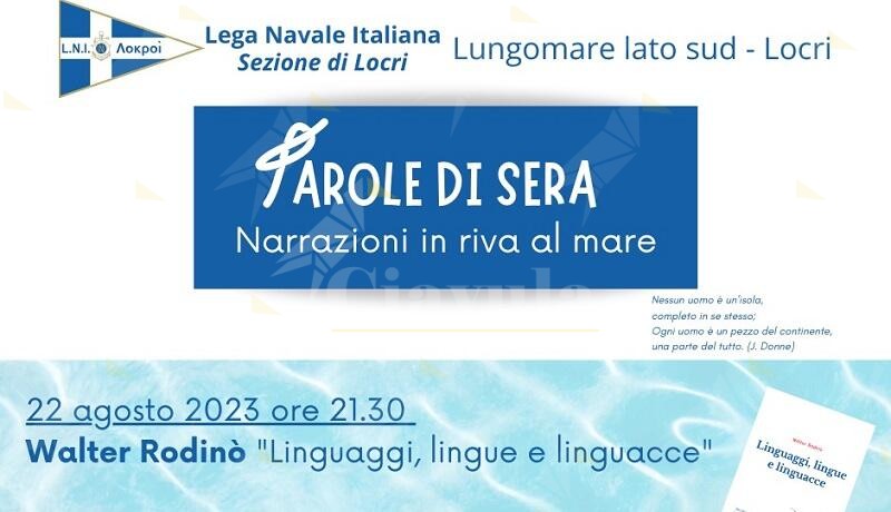 A Locri nuovo appuntamento con “Parole di sera. Narrazioni in riva al mare”, ospite Walter Rodinò