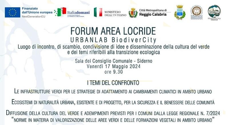 A Siderno il Forum “UrbanLab BiodiverCity”