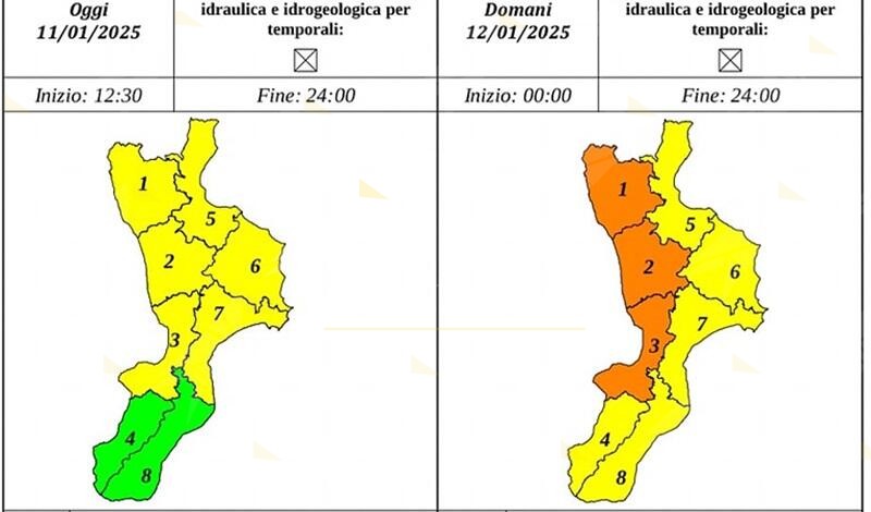 Maltempo in Calabria, domani allerta gialla e arancione su tutta la regione