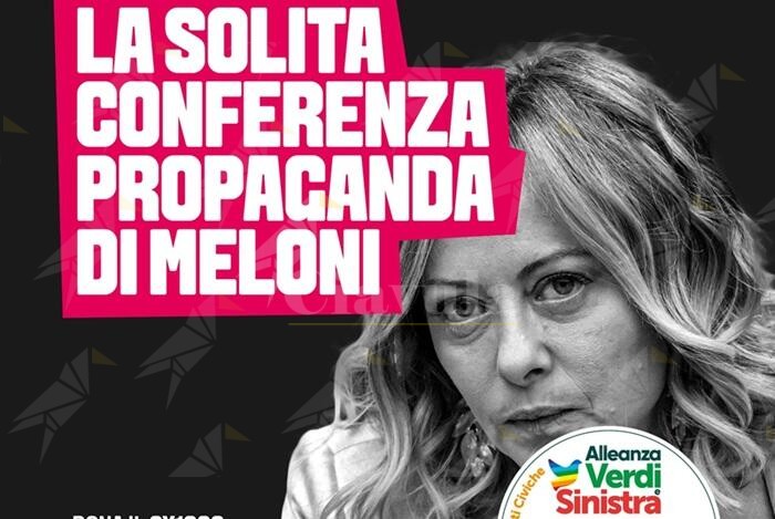 AVS: “Solita conferenza propaganda di Meloni. Non una parola sul costo della vita, sanità, mancanza di servizi, giovani e lovoratori”