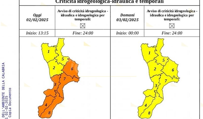 Peggiora il meteo in Calabria: l’allerta diventa arancione