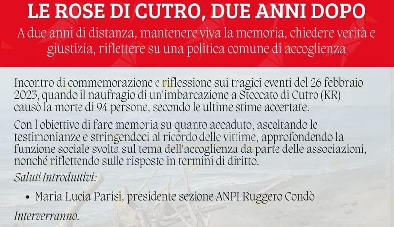 A Reggio Calabria l’incontro “Le Rose di Cutro, 2 anni dopo”