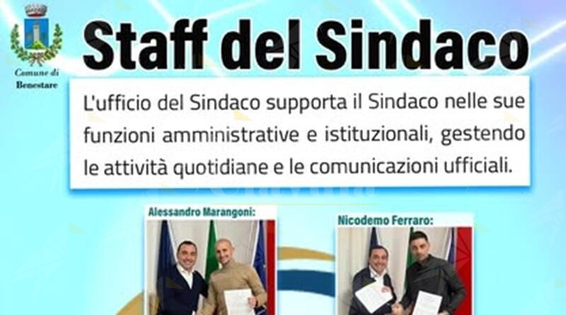 Rinnovato lo staff del Sindaco di Benestare. Mantegna: “Una sola riconferma e tanti volti nuovi”